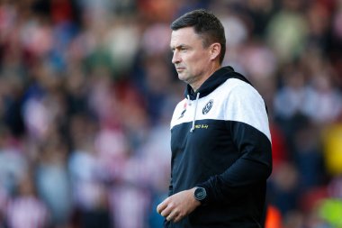 Sheffield United 'ın Paul Heckingbottom teknik direktörü. Sheffield United, Birmingham City' ye karşı 1 Ekim 202 'de Bramall Lane, Sheffield' de oynanan Gökyüzü İddia Şampiyonası maçında.