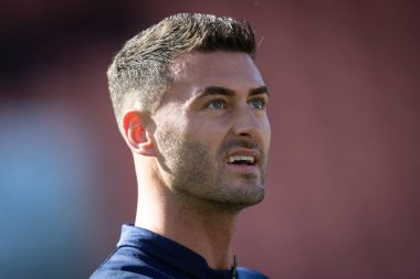 Blackpool 'dan Gary Madine # 14 numaralı maç öncesi ısınma maçında Blackpool - Norwich City maçı, Bloomfield Road, Blackpool, İngiltere, 1 Ekim 202