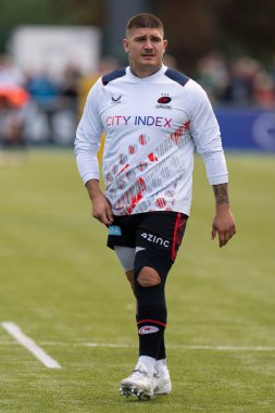 Saracens 'ın 18 numaralı oyuncusu Marco Riccioni, 1 Ekim 202' de StoneX Stadyumu 'nda Gallagher Premiership maçından önce Leicester Tigers' a karşı oynuyordu.