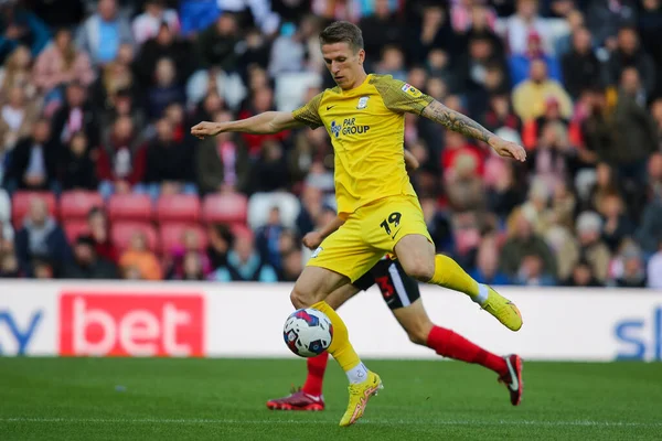 Emil Riis Jakobsen # 16 Preston Sky Bet Şampiyonası maçında Sunderland, Preston North End 'e karşı 1 Ekim 202' de Sunderland Stadyumu 'nda