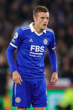 Leicester City 'den Jamie Vardy # 9 Premier League maçı sırasında Leicester City, King Power Stadyumu' nda Nottingham Forest 'a karşı, 3 Ekim 202