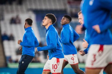 Nottingham Ormanı 'ndan Morgan Gibbs-White # 10 Premier League maçı öncesi ısınıyor. Leicester City, Nottingham Ormanı' na karşı King Power Stadyumu, Leicester, İngiltere, 3 Ekim 202