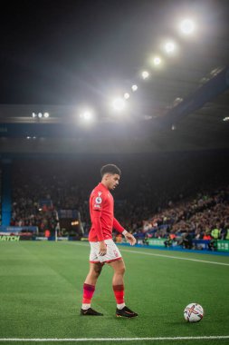 Nottingham Ormanı 'ndan Morgan Gibbs-White # 10 Premier League maçında Leicester City, Nottingham Ormanı' na karşı King Power Stadyumu, Leicester, İngiltere 'de 3 Ekim 202' de bir köşeyi almaya hazırlanıyor.
