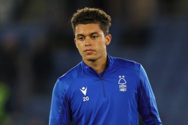 Nottingham Ormanı 'ndan Brennan Johnson # 20 Premier League maçı öncesinde King Power Stadyumu' nda Leicester City - Nottingham Forest maçı, 3 Ekim 202