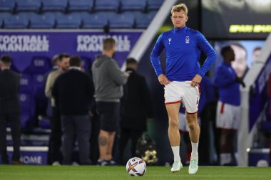 Nottingham Ormanı 'ndan Joe Worrall, Premier League maçı öncesinde oynanan hazırlık maçında Leicester City, Nottingham Ormanı' na karşı King Power Stadyumu, Leicester, İngiltere, 3 Ekim 202