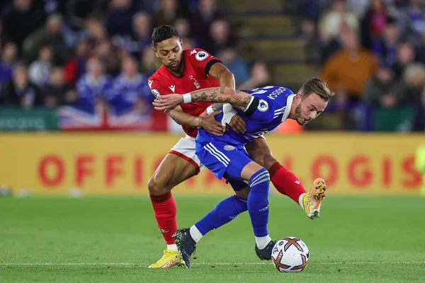 James Maddison Leicester City Ensuciado Por Renan Lodi Nottingham Forest —  Fotos de Stock