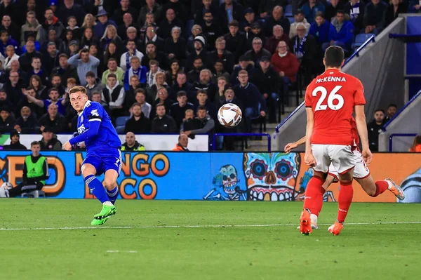 Harvey Barnes Leicester City Segna Durante Partita Premier League Leicester — Foto Stock