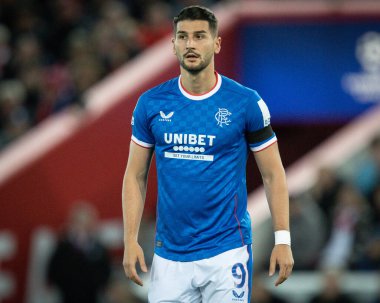 UEFA Şampiyonlar Ligi maçında 9 numaralı Rangers oyuncusu Antonio-Mirko Colak Liverpool 'a karşı Anfield, Liverpool, İngiltere, 4 Ekim 202