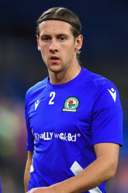 Blackburn Rovers 'dan Callum Brittain 4 Ekim 202' de Cardiff City Stadyumu 'nda oynanan Sky Bet Şampiyonası maçında ısınma turu sırasında
