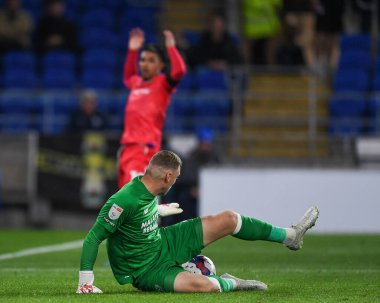 Cardiff City 'den Ryan Allsop, Cardiff City' nin 4 Ekim 202 'de Cardiff City Stadyumu' nda oynanan Cardiff City - Blackburn Rovers maçında kurtarıyor.