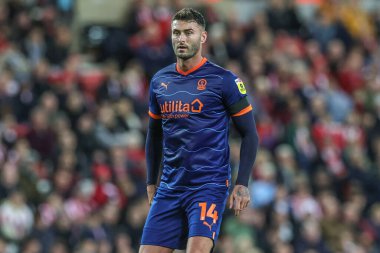 Blackpool 'dan Gary Madine # 14 Sky Bet Şampiyonası maçında siyah bir kol bandı takıyor Sunderland - Blackpool Stadyumu, Sunderland, İngiltere, 4 Ekim 202