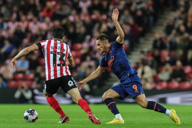 Blackpool 'dan Jerry Yates 4 Ekim 202' de İngiltere 'nin Sunderland-Blackpool stadyumunda oynanan Gökyüzü İddia Şampiyonası maçında