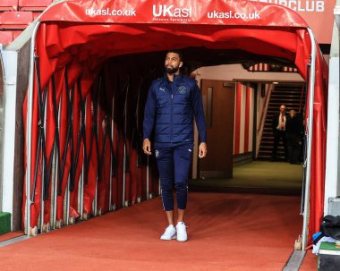 Blackpool 'dan CJ Hamilton # 22, 4 Ekim 202' de İngiltere 'nin Sunderland şehrinde oynanan Sunderland-Blackpool maçından önce Işık Stadyumu' na vardı.