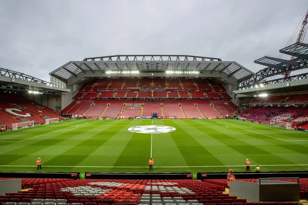 Algemeen Zicht Anfield Stadium Voor Uefa Champions League Wedstrijd Liverpool — Stockfoto