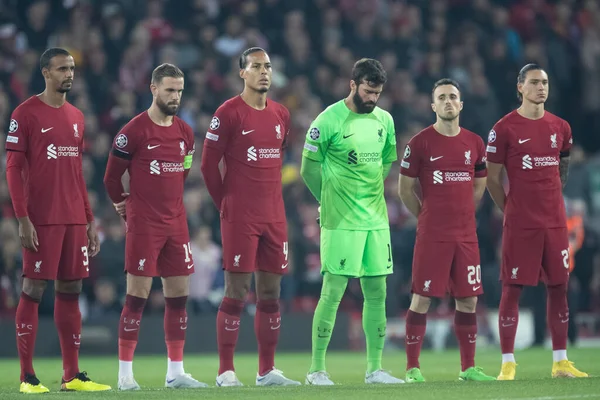 Liverpools Spelare Håller Tyst Minut Före Matchen Mellan Uefa Champions — Stockfoto