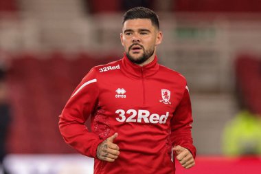 Middlesbrough 'dan Alex Mowatt # 4, Middlesbrough, Birleşik Krallık Riverside Stadyumu, Middlesbrough, 5 Ekim 202' de oynanan Sky Bet Şampiyonası maçından önceki ısınma maçında
