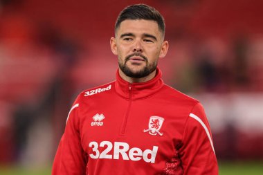Middlesbrough 'dan Alex Mowatt # 4, Middlesbrough, Birleşik Krallık Riverside Stadyumu, Middlesbrough, 5 Ekim 202' de oynanan Sky Bet Şampiyonası maçından önceki ısınma maçında