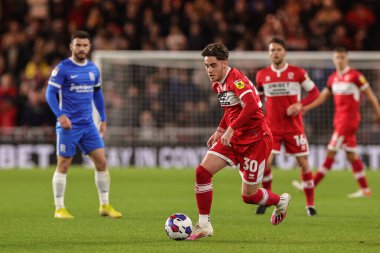 Middlesbrough 'dan Hayden Hackney 5 Ekim 202' de Riverside Stadyumu, Middlesbrough 'da Middlesbrough-Birmingham City maçında topu aldı.