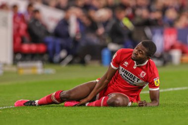 Middlesbrough 'dan Anfernee Dijksteel # 15, Middlesbrough' un 5 Ekim 202 'de Riverside Stadyumu' nda Middlesbrough-Birmingham City maçında nakavt oldu.