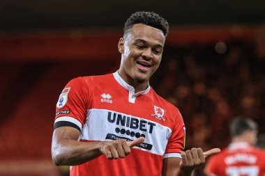 Middlesbrough 'lu Rodrigo Muniz, Middlesbrough City' nin 5 Ekim 202 'de Riverside Stadyumu' nda oynanan ve Middlesbrough 'a karşı oynanan Sky Bet Şampiyonası maçında 1-0 yenilen golünü kutluyor.