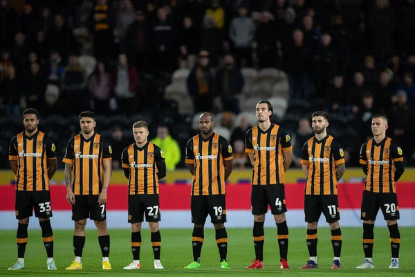 Hull City Spelarna Observera Tyst Minut För Att Minnas Förlorade — Stockfoto