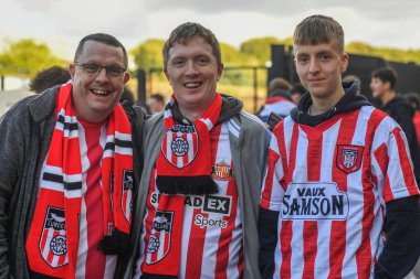 Sunderland taraftarları Sky Bet Şampiyonası 'nda Swansea City, Sunderland' a karşı 8 Ekim 202 'de Swansea.com Stadyumu' nda oynanan maç öncesi maç öncesi Sunderland taraftarları.