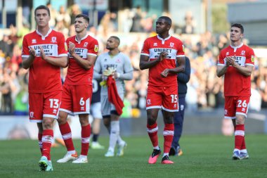 Middlesbrough oyuncuları, 8 Ekim 202 'de The Den, Londra, İngiltere' de oynanan Millwall-Middlesbrough maçında yenildikleri için üzgün görünüyorlar.