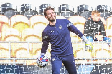 Blackpool 'dan Chris Maxwell 8 Ekim 202' de Bloomfield Road, Blackpool 'da Blackpool-Watford maçında Blackpool' a karşı oynanan maç öncesi maçta