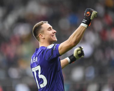 Swansea City 'den Steven Benda # 13, Swansea.com Stadyumu, Swansea.com, İngiltere, 8 Ekim 202' de oynanan Swansea City - Sunderland maçında son düdüğü çaldı.