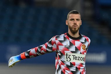 Manchester United takımının David De Gea # 1 numaralı oyuncusu Premier League maçından önce Everton Manchester United ile Goodison Park, Liverpool, İngiltere, 9 Ekim 202