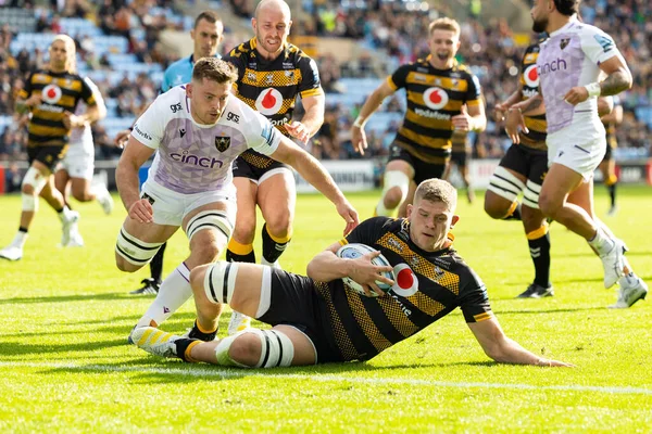 Jack Willis Wasps Rugby Marque Essai Lors Match Gallagher Premiership — Photo