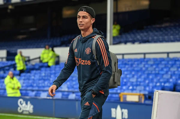 Cristiano Ronaldo Manchester United Przybywa Goodison Park Przed Meczem Premier — Zdjęcie stockowe