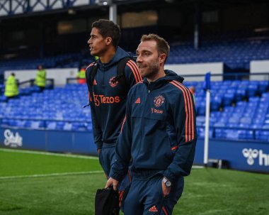 Manchester United 'dan Christian Eriksen # 14 Premier League maçından önce Goodison Park' a geliyor Everton Manchester United ile Goodison Park, Liverpool, Birleşik Krallık, 9 Ekim 202