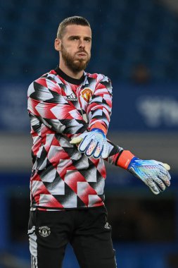 Manchester United takımının David De Gea # 1 numaralı oyuncusu Premier League maçından önce Everton Manchester United ile Goodison Park, Liverpool, İngiltere, 9 Ekim 202
