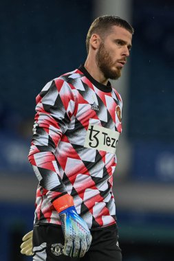 Manchester United takımının David De Gea # 1 numaralı oyuncusu Premier League maçından önce Everton Manchester United ile Goodison Park, Liverpool, İngiltere, 9 Ekim 202