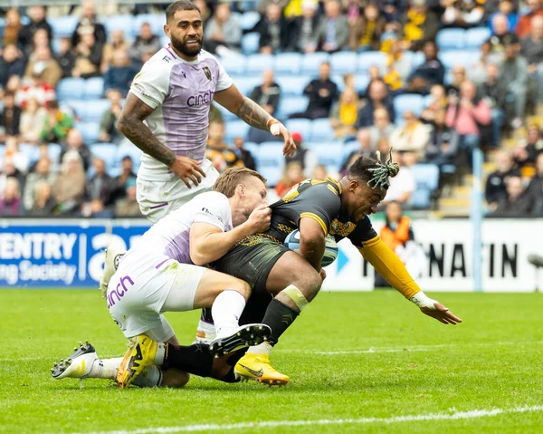 Paolo Odogwu Wasps Rugby Abordado Apenas Curto Linha Tentativa Durante — Fotografia de Stock