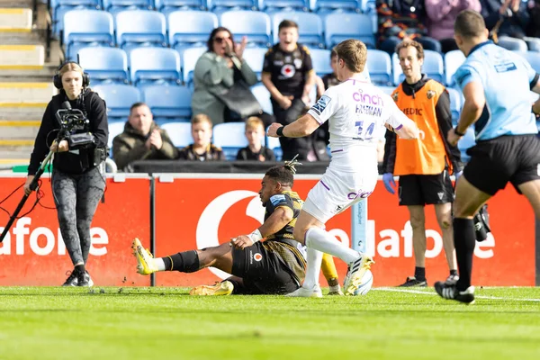 Paolo Odogwu Wasps Rugby Marca Uma Tentativa Durante Partida Gallagher — Fotografia de Stock