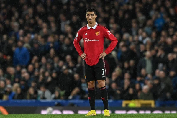 Premier Lig maçında Manchester United 'a karşı Goodison Park, Liverpool, İngiltere' de oynanan Everton maçında Cristiano Ronaldo # 7.