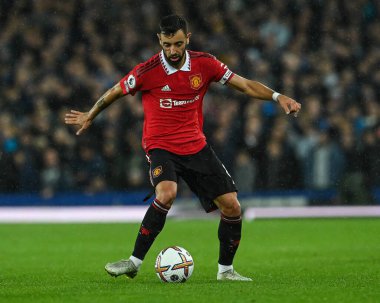 Premier Lig maçında Manchester United 'a karşı Goodison Park, Liverpool, İngiltere, 9 Ekim 202' de oynanan Premier League maçında Bruno Fernandes # 8.