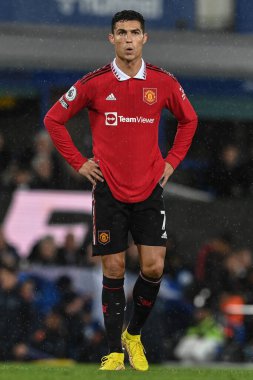 Premier Lig maçında Manchester United 'a karşı Goodison Park, Liverpool, İngiltere' de oynanan Everton maçında Cristiano Ronaldo # 7.