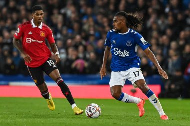 Everton 'dan Alex Iwobi # 17 Premier League maçında Everton, Manchester United' a karşı Goodison Park, Liverpool, İngiltere, 9 Ekim 202