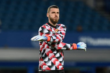 Manchester United 'dan David De Gea # 1 Premier League maçı öncesinde Goodison Park, Liverpool, İngiltere' de oynanan Everton-Manchester United maçında ısınma turunda
