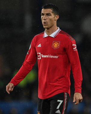 Premier Lig maçında Manchester United 'a karşı Goodison Park, Liverpool, İngiltere' de oynanan Everton maçında Cristiano Ronaldo # 7.