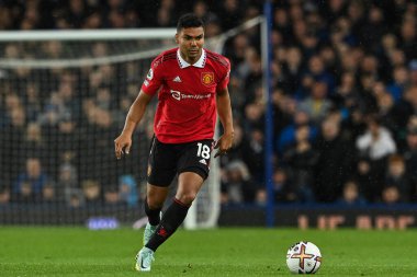 Manchester United 'ın Casemiro # 18' i Premier League maçında Everton Manchester United 'a karşı Goodison Park, Liverpool, İngiltere, 9 Ekim 202