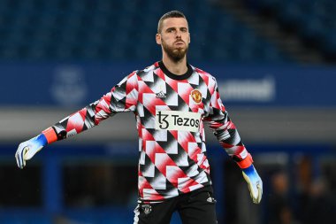 Manchester United 'dan David De Gea # 1 Premier League maçı öncesinde Goodison Park, Liverpool, İngiltere' de oynanan Everton-Manchester United maçında ısınma turunda