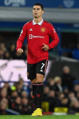 Premier Lig maçında Manchester United 'a karşı Goodison Park, Liverpool, İngiltere' de oynanan Everton maçında Cristiano Ronaldo # 7.