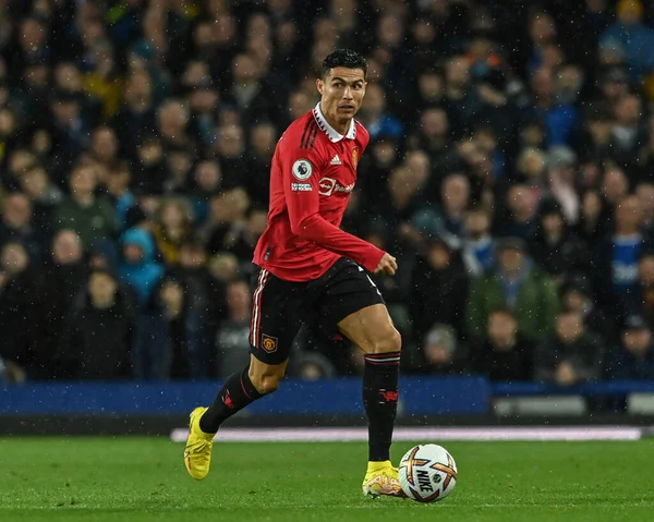 Cristiano Ronaldo Del Manchester United Rompe Con Balón Durante Partido — Foto de Stock