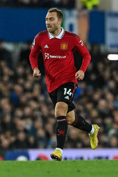 Christian Eriksen Del Manchester United Durante Partita Premier League Everton — Foto Stock