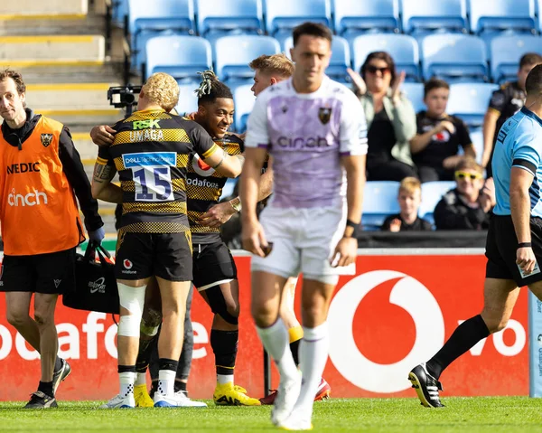 Paolo Odogwu Von Wasps Rugby Feiert Seinen Treffer Beim Gallagher — Stockfoto