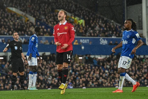 Christian Eriksen Manchester United Reaguje Stracie Szansy Bramkę Podczas Meczu — Zdjęcie stockowe